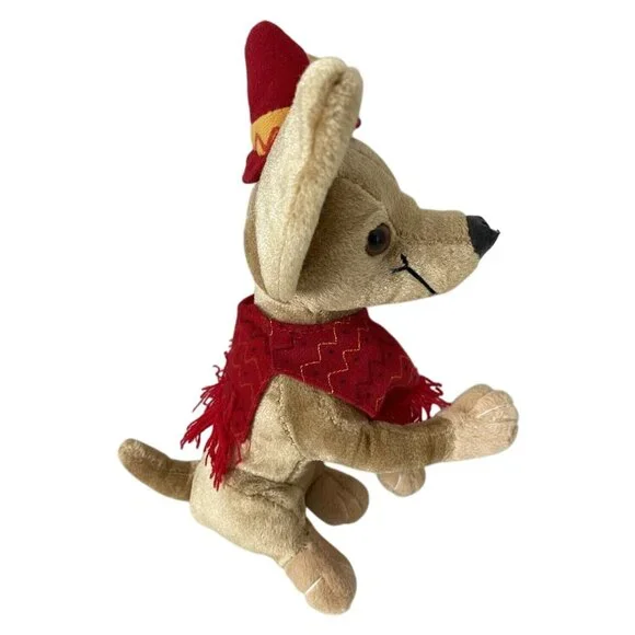 Vintage 1990s Chihuahua Mexican Plush Sombrero Poncho Snuggle Toy DGE Corp - Picture 3 of 9